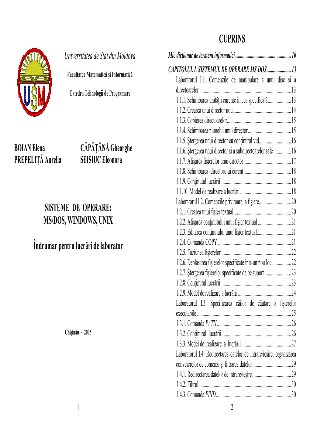 CUPRINS Universitatea De Stat Din Moldova Mic Dicţionar De Termeni Informatici