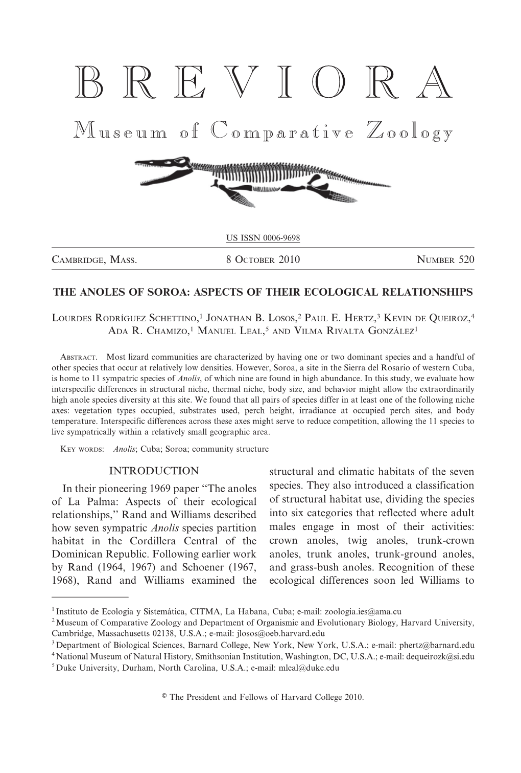 The Anoles of Soroa: Aspects of Their Ecological Relationships