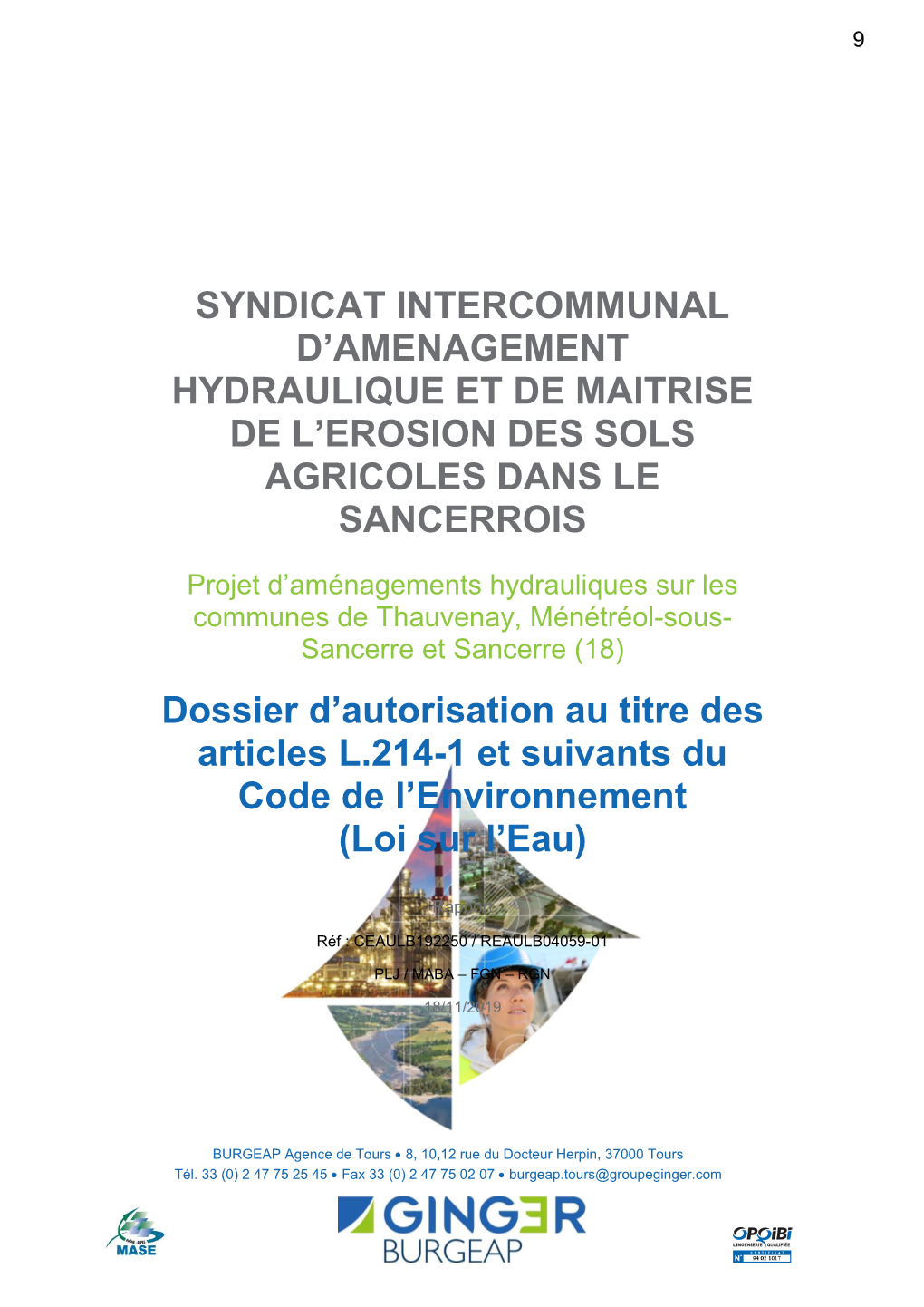 SYNDICAT INTERCOMMUNAL D'amenagement HYDRAULIQUE ET DE MAITRISE DE L'erosion DES SOLS AGRICOLES DANS LE SANCERROIS Dossier D