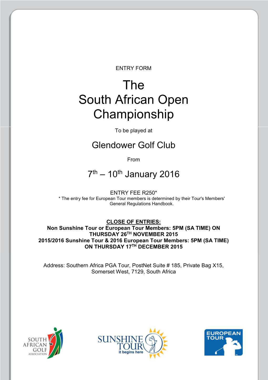 2016 SA Open Entry Form