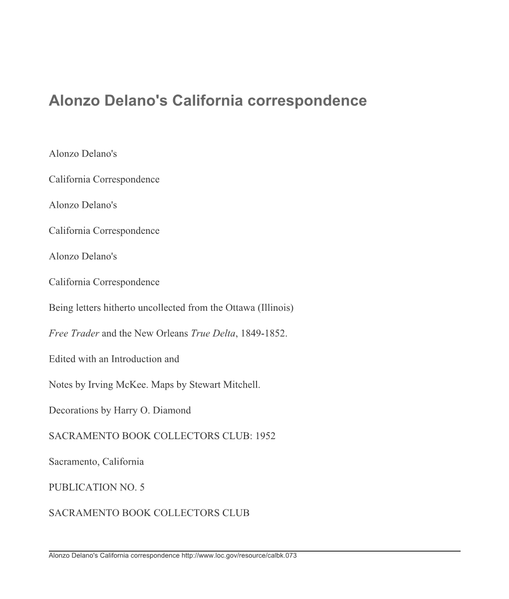 Alonzo Delano's California Correspondence