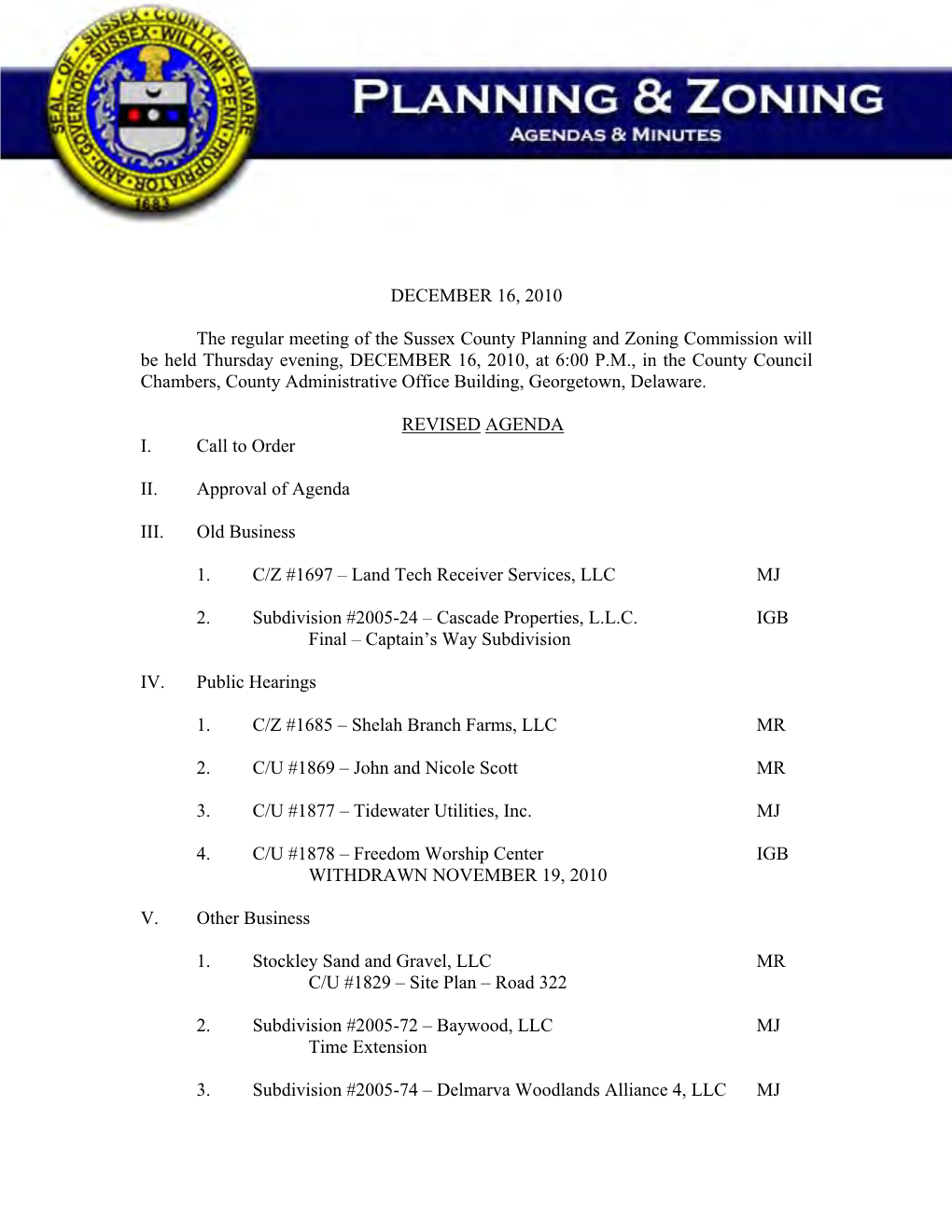 P&Z Commission Agenda