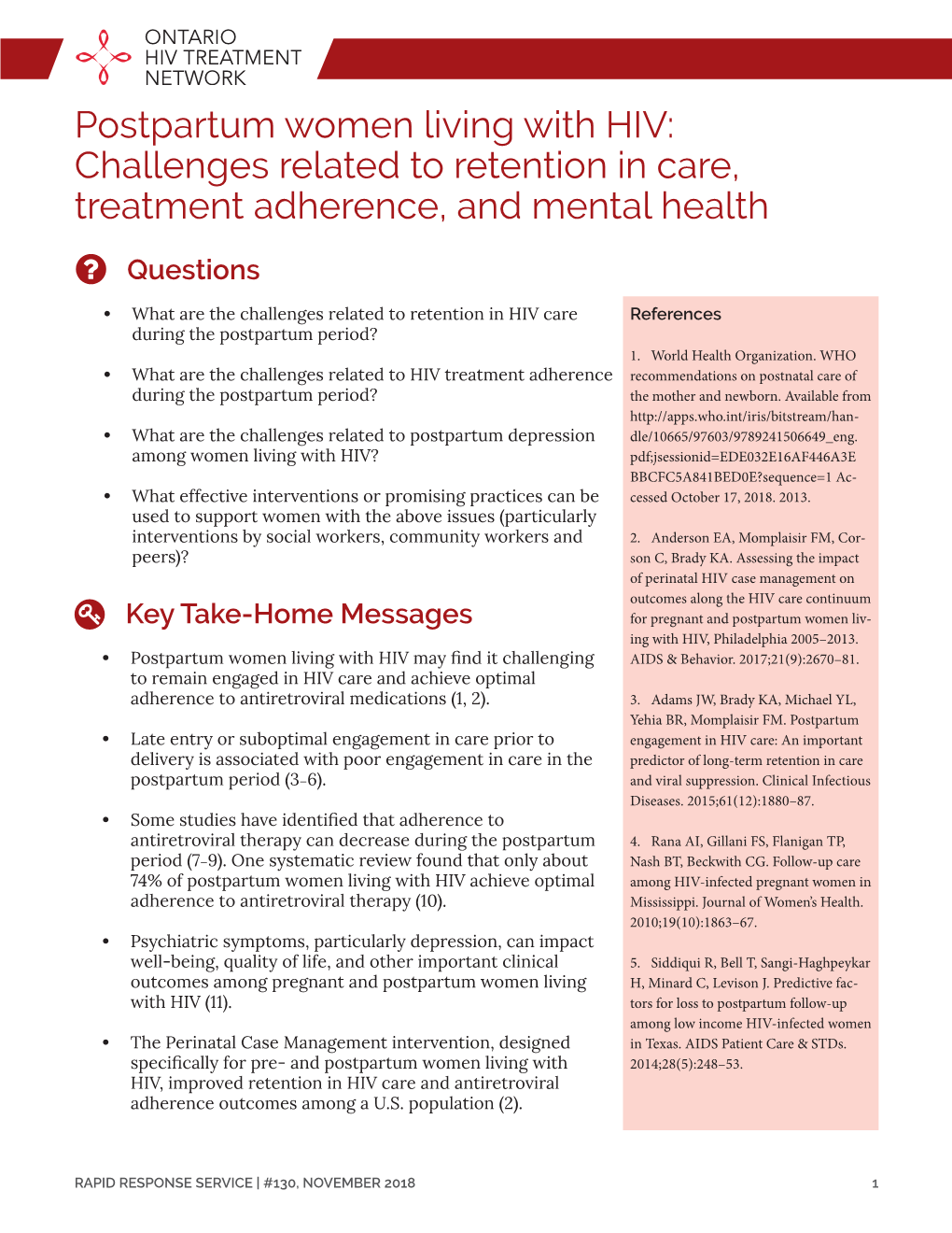 Postpartum Women Living with HIV: Challenges Related to Retention in Care, Treatment Adherence, and Mental Health