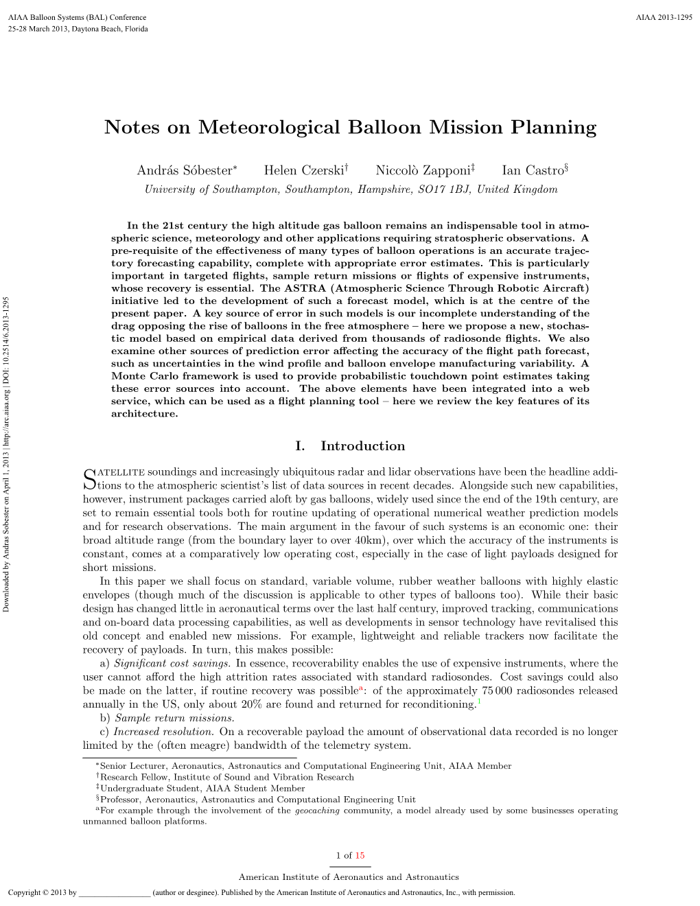 Notes on Meteorological Balloon Mission Planning