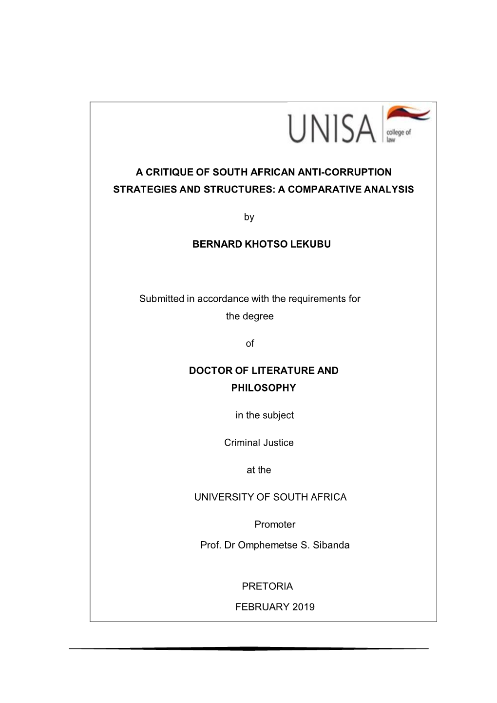 A Critique of South African Anti-Corruption Strategies and Structures: a Comparative Analysis