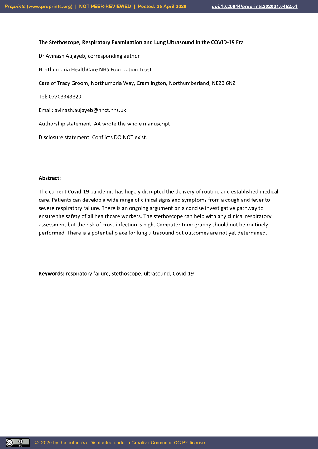 The Stethoscope, Respiratory Examination and Lung Ultrasound in the COVID-19 Era