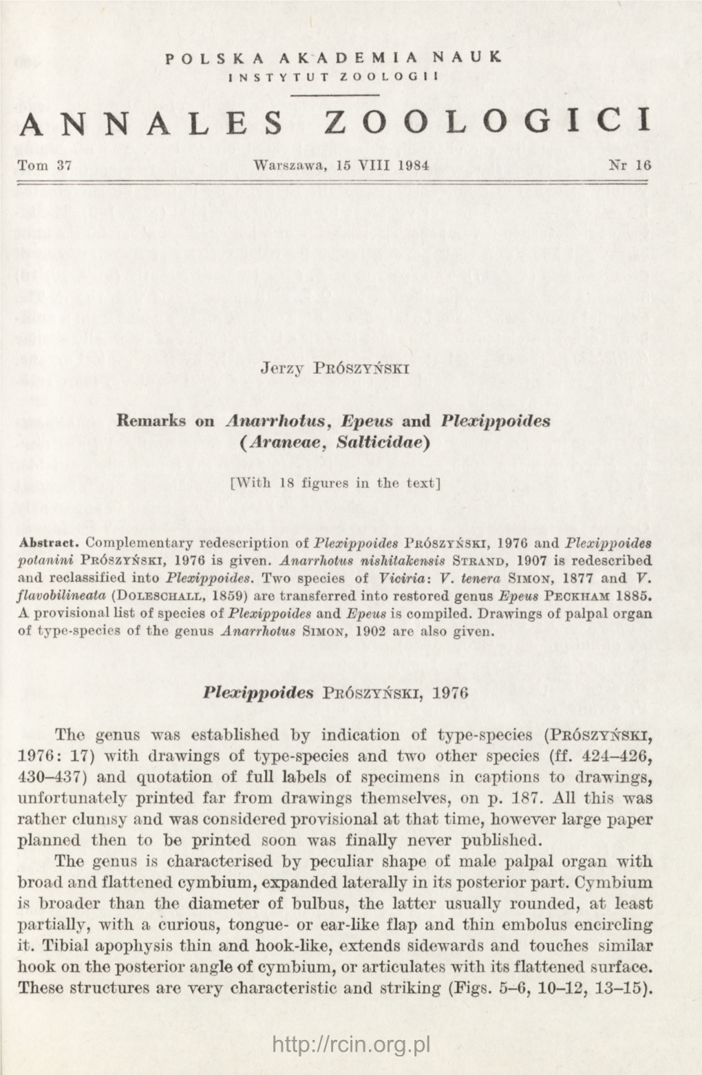 Remarks on Anarrhotus, Epeus and Plexippoides (Araneae, Salticidae)