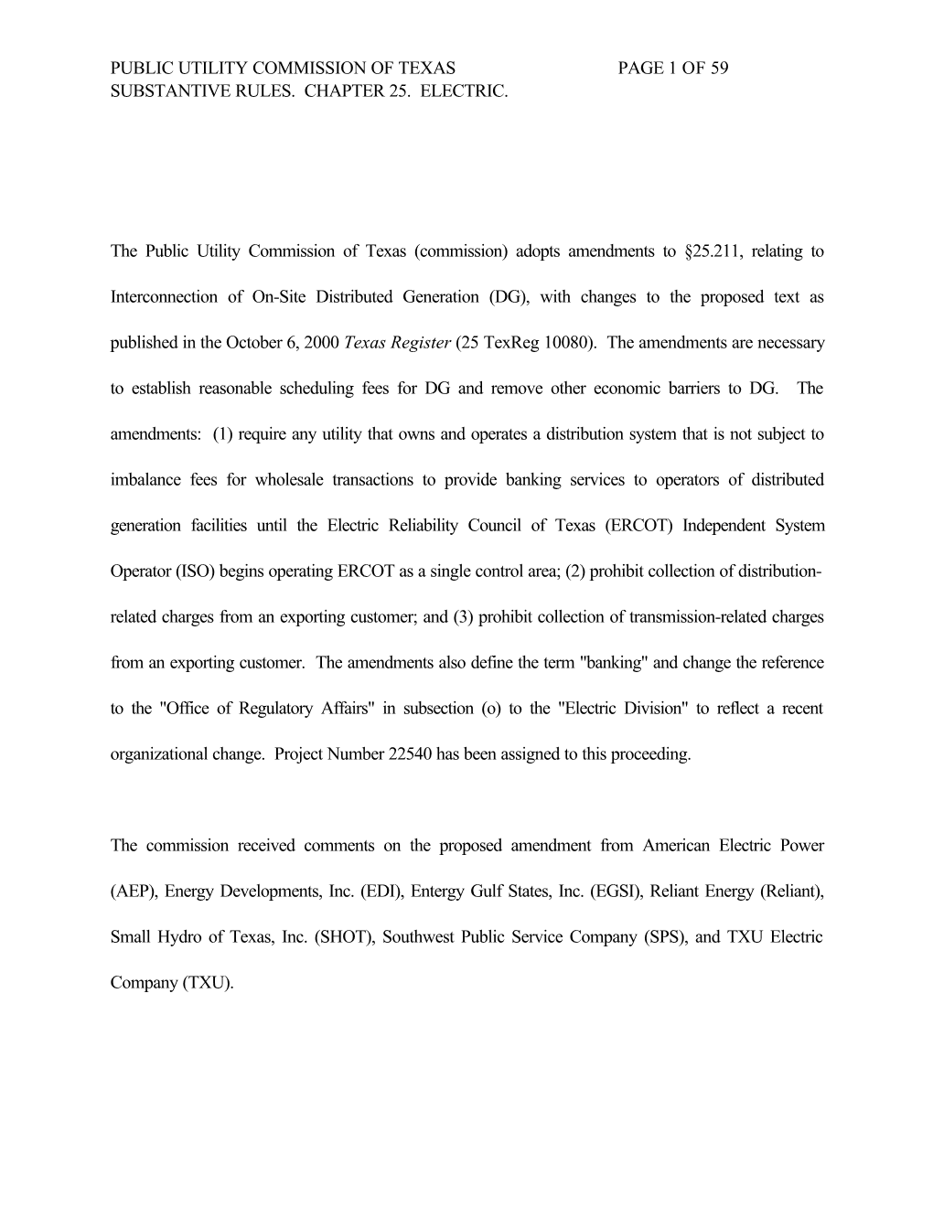 Public Utility Commission of Texas Page 1 of 59 Substantive Rules