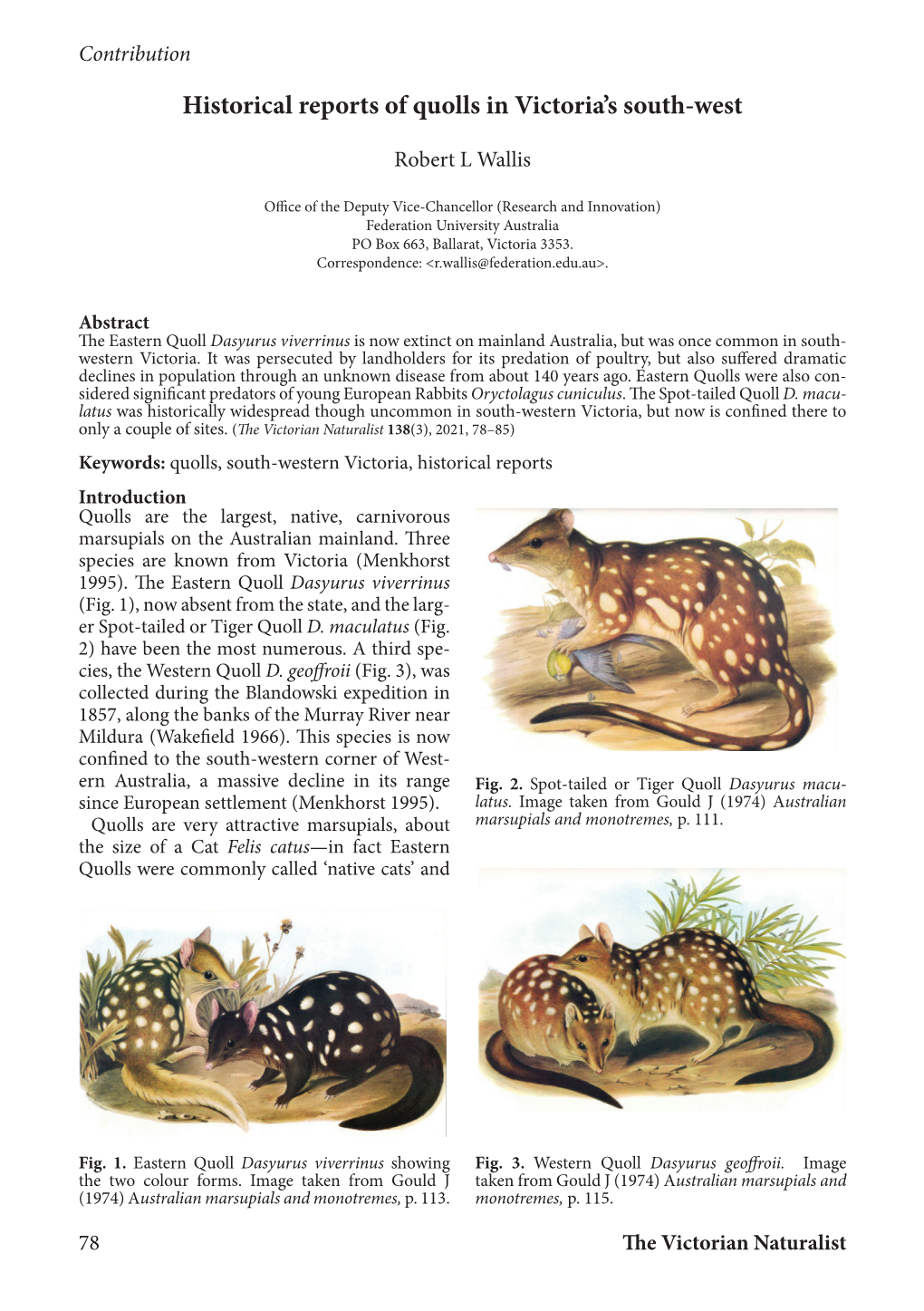 Historical Reports of Quolls in Victoria's South-West