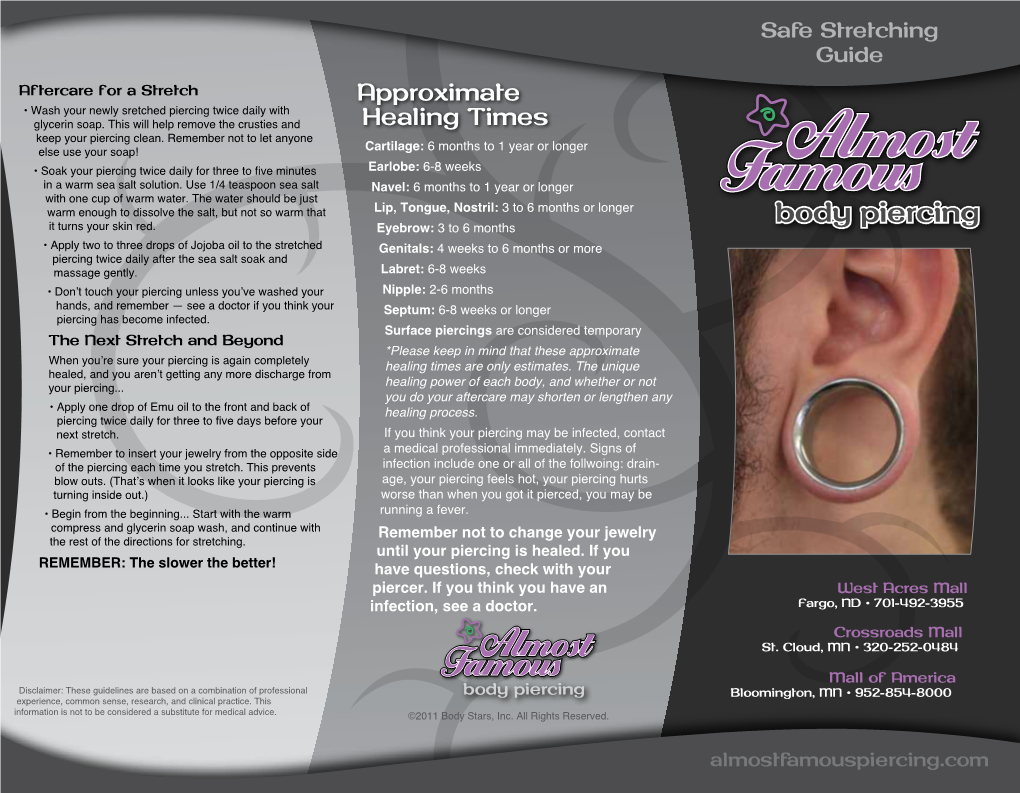 Almost Famous Body Piercing Safe Stretching Brochure