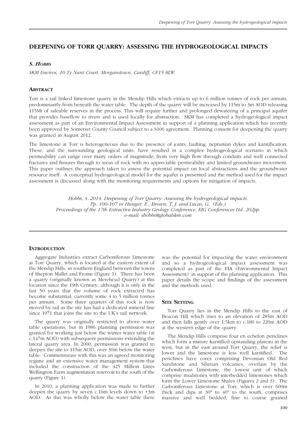 Deepening of Torr Quarry: Assessing the Hydrogeological Impacts