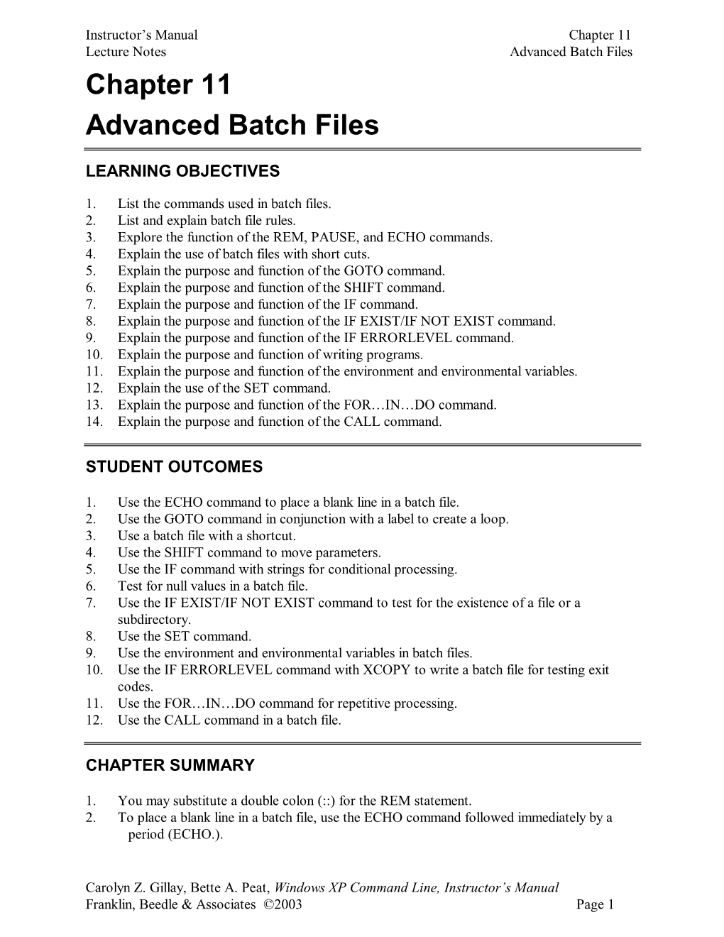 Chapter 11 Advanced Batch Files