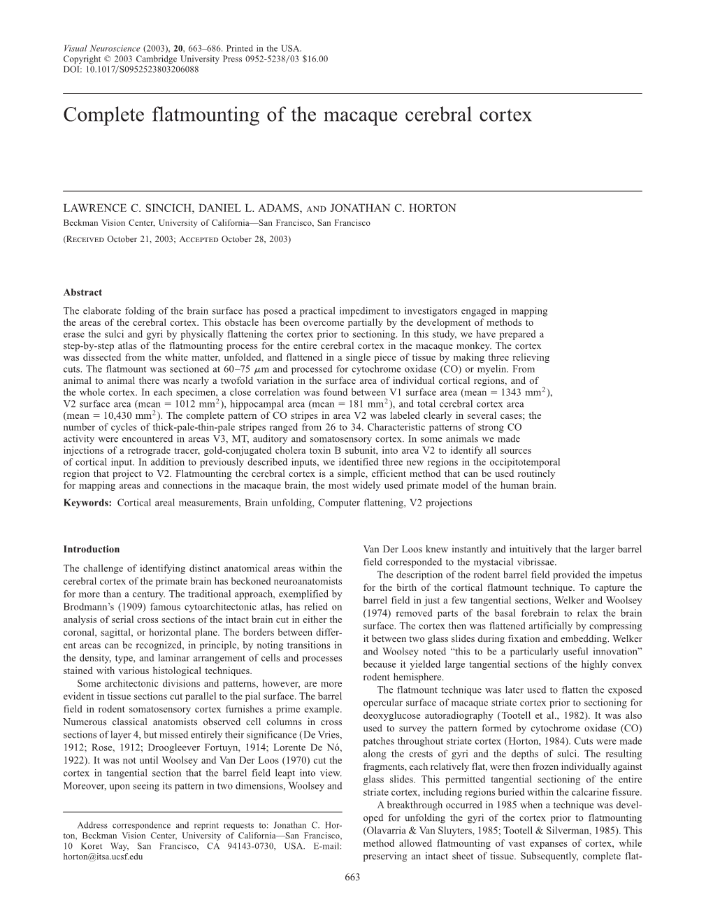 Complete Flatmounting of the Macaque Cerebral Cortex