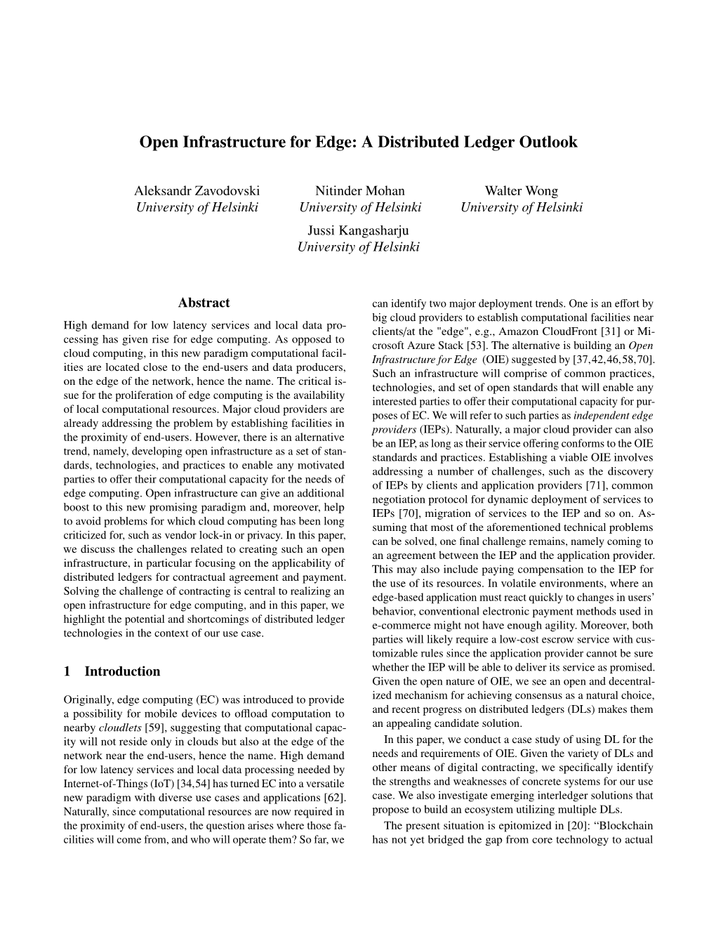 Open Infrastructure for Edge: a Distributed Ledger Outlook