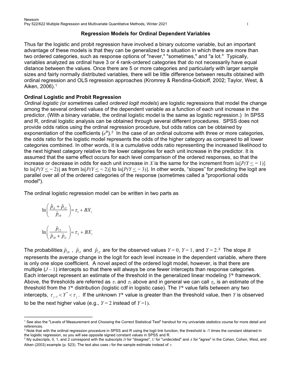 Regression Models for Ordinal Dependent Variables