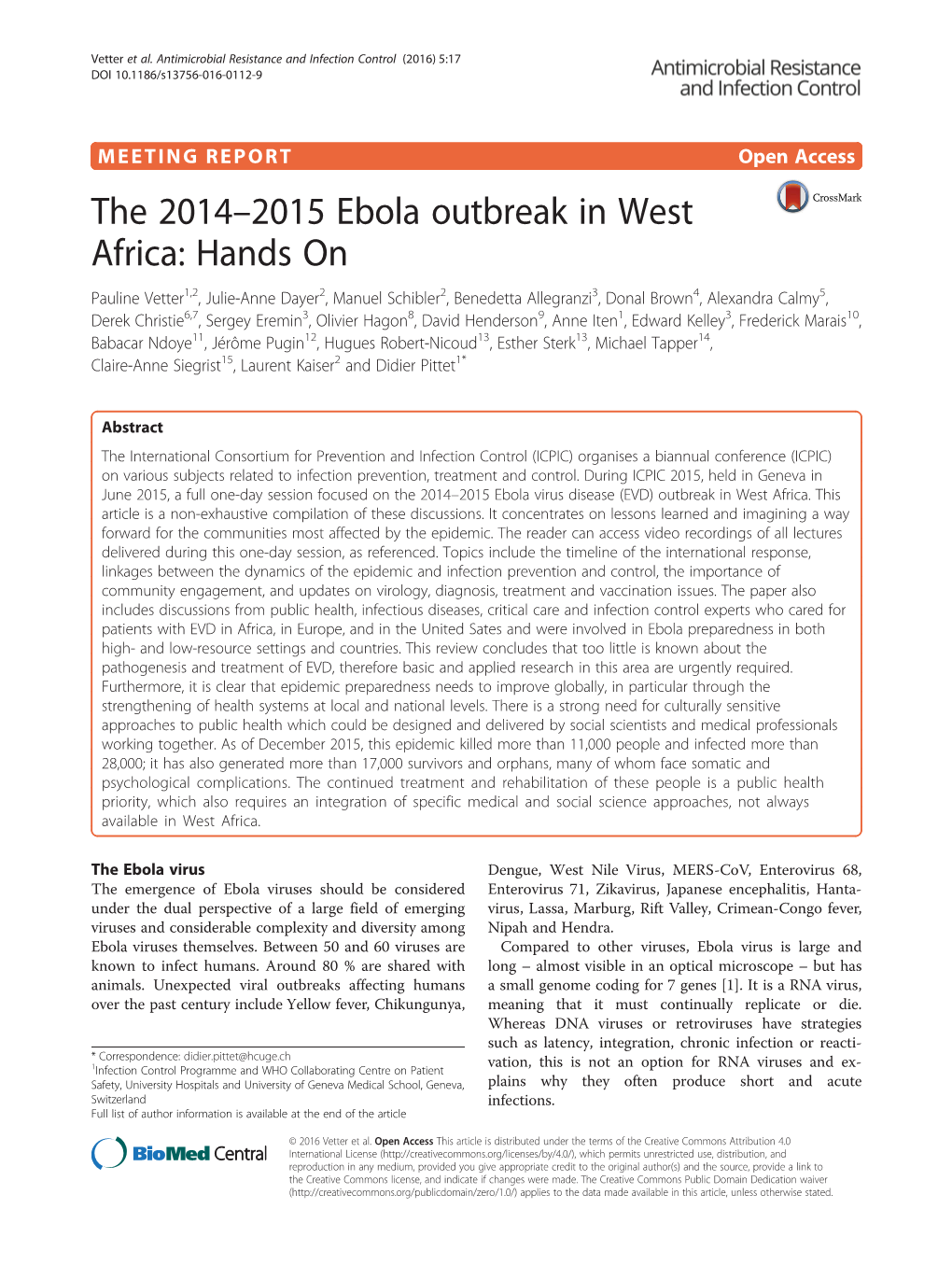 The 2014–2015 Ebola Outbreak in West Africa: Hands On