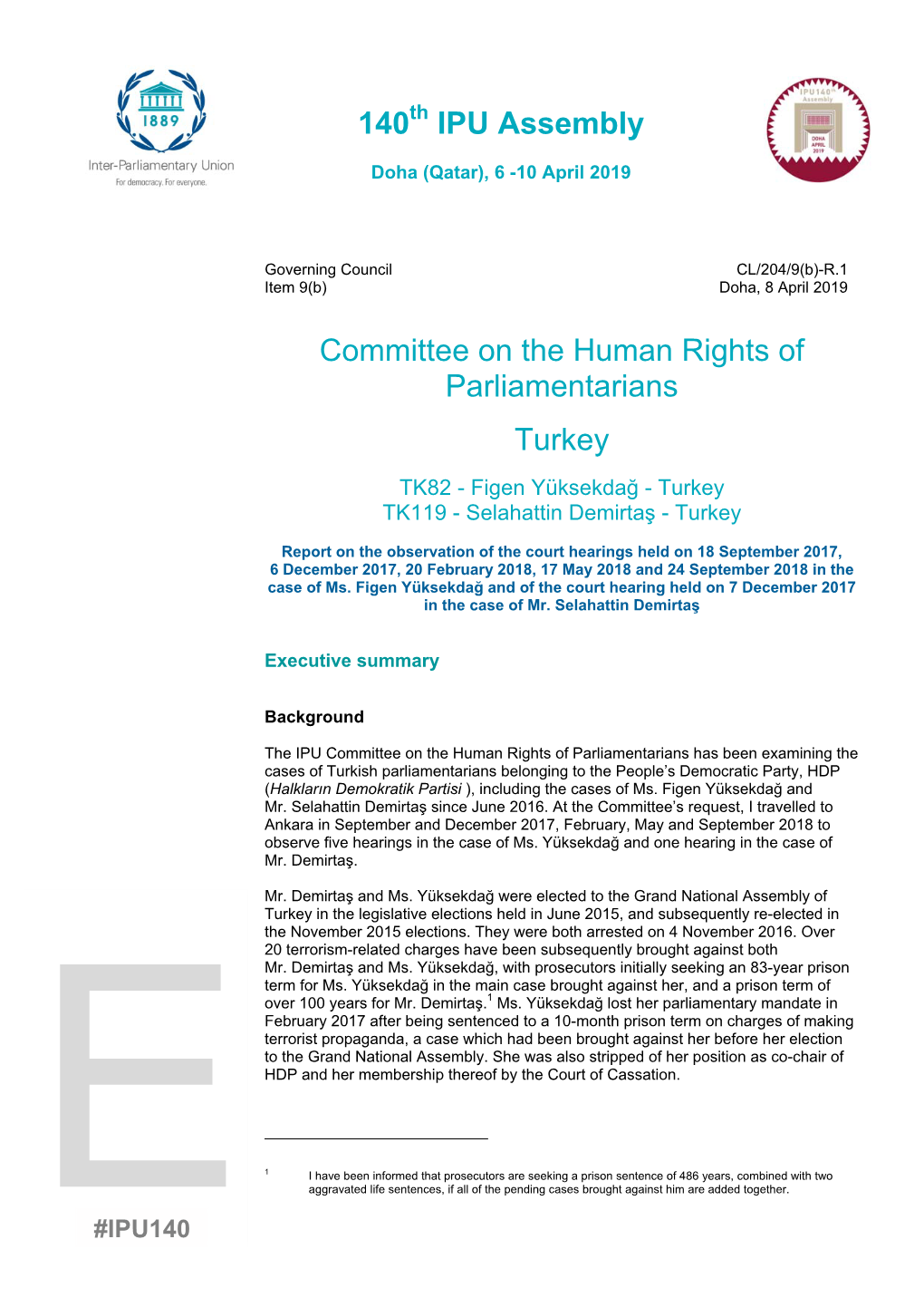 Report on the Observation of the Court Hearings Held on 18 September 2017, 6 December 2017, 20 February 2018, 17 May 2018 and 24 September 2018 in the Case of Ms