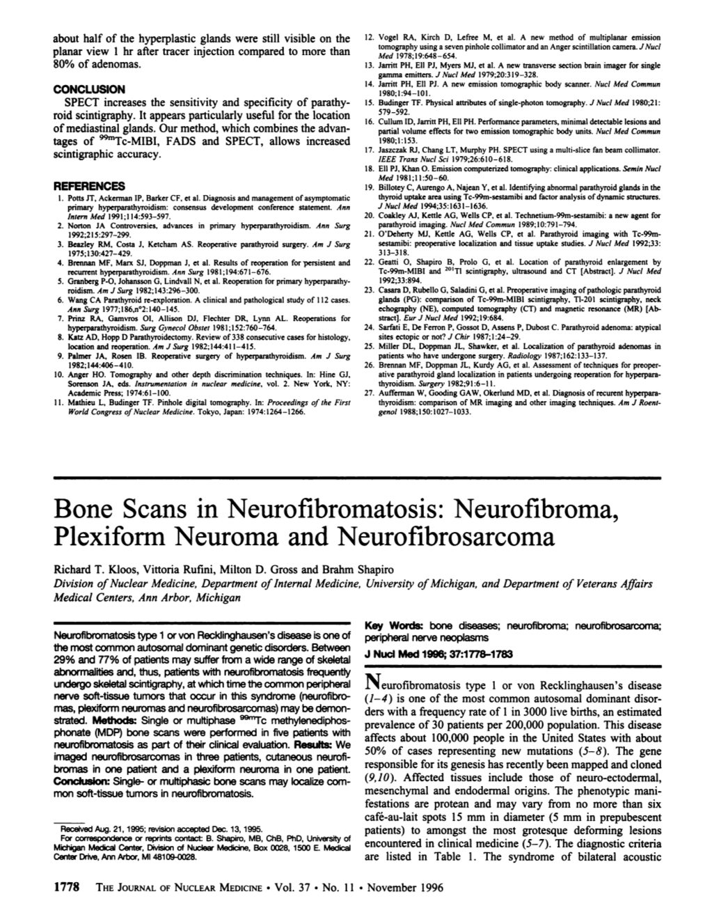 Bone Scans in Neurofibromatosis: Neurofibroma, Plexiform Neuroma and Neurofibrosarcoma