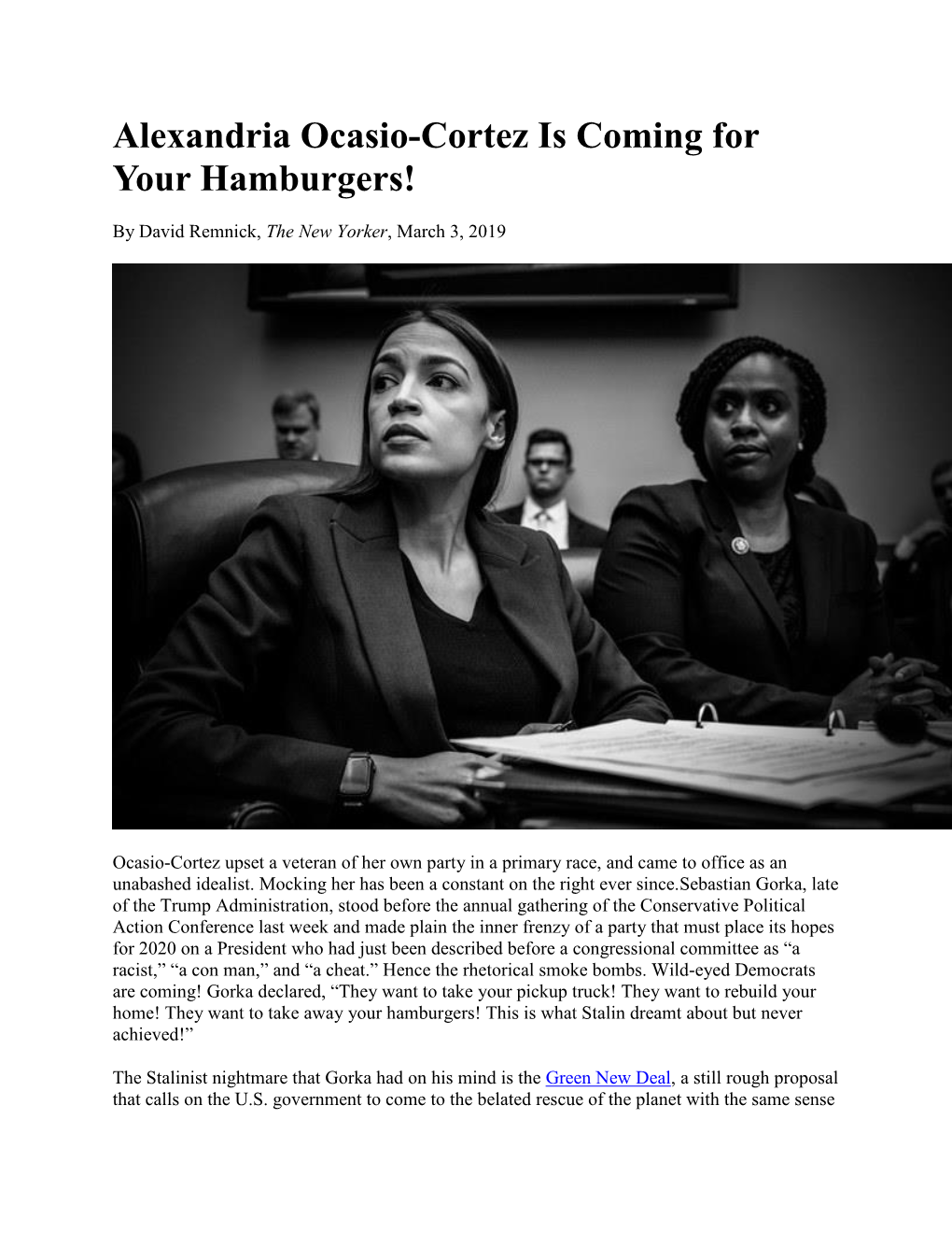 Alexandria Ocasio-Cortez Is Coming for Your Hamburgers!