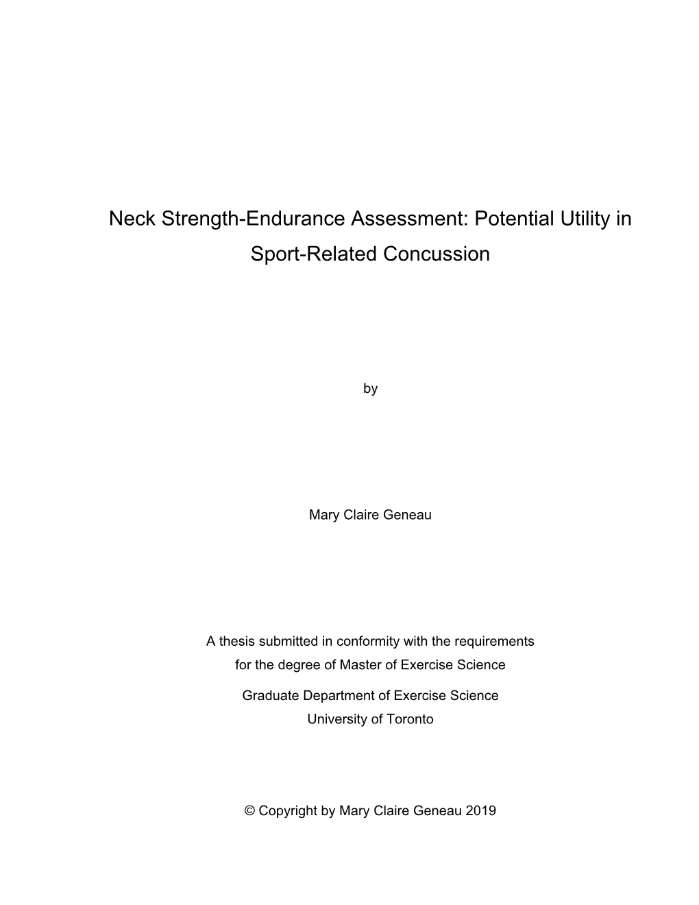 Neck Strength-Endurance Assessment: Potential Utility in Sport-Related Concussion