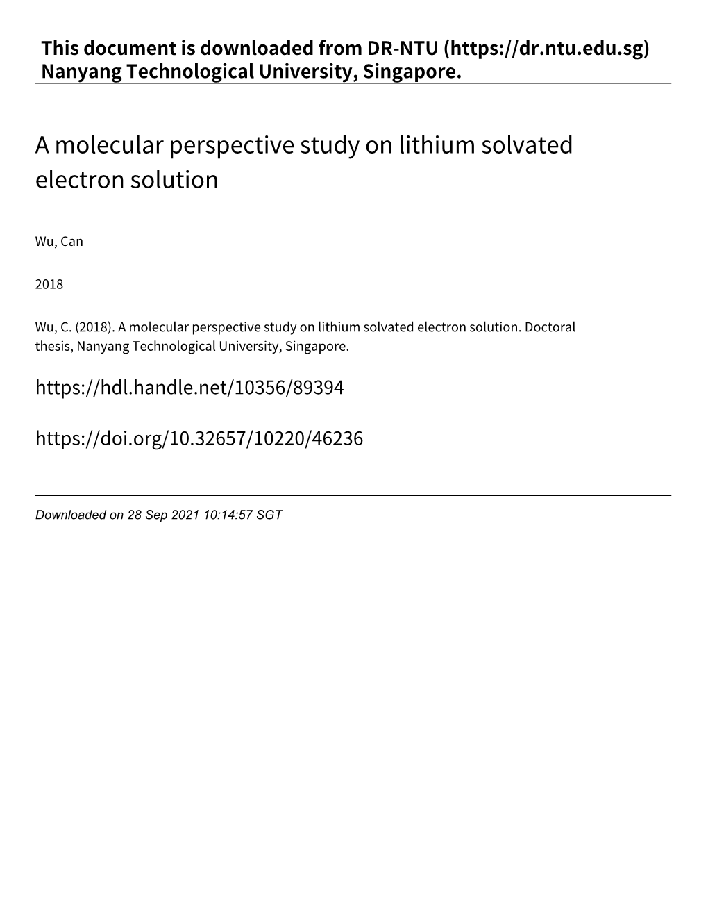 A Molecular Perspective Study on Lithium Solvated Electron Solution