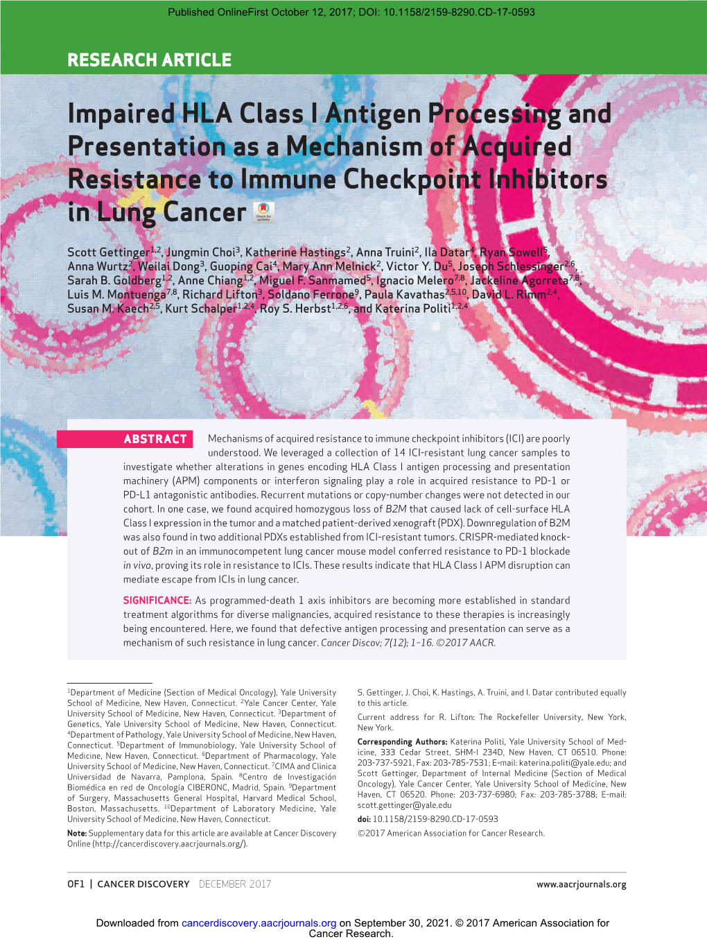 Impaired HLA Class I Antigen Processing and Presentation As a Mechanism of Acquired Resistance to Immune Checkpoint Inhibitors in Lung Cancer