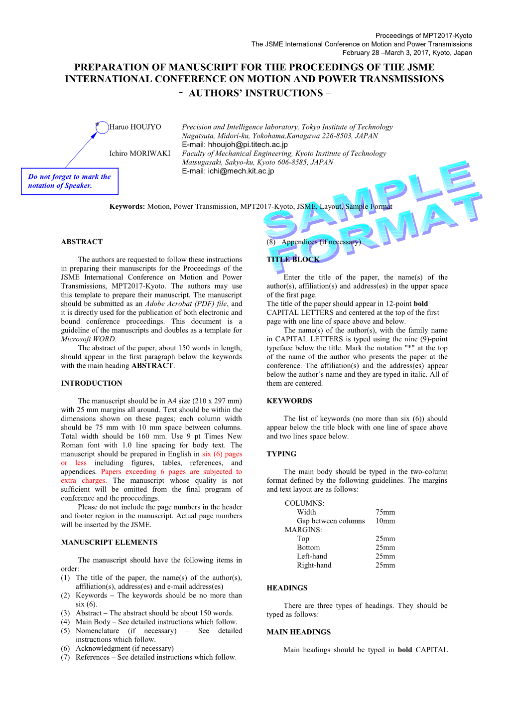 AUTHOR's INSTRUCTIONS for MPT2001-Fukuoka