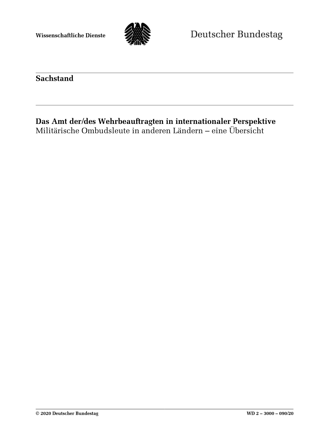 090/20 Das Amt Der/Des Wehrbeauftragten in Internationaler