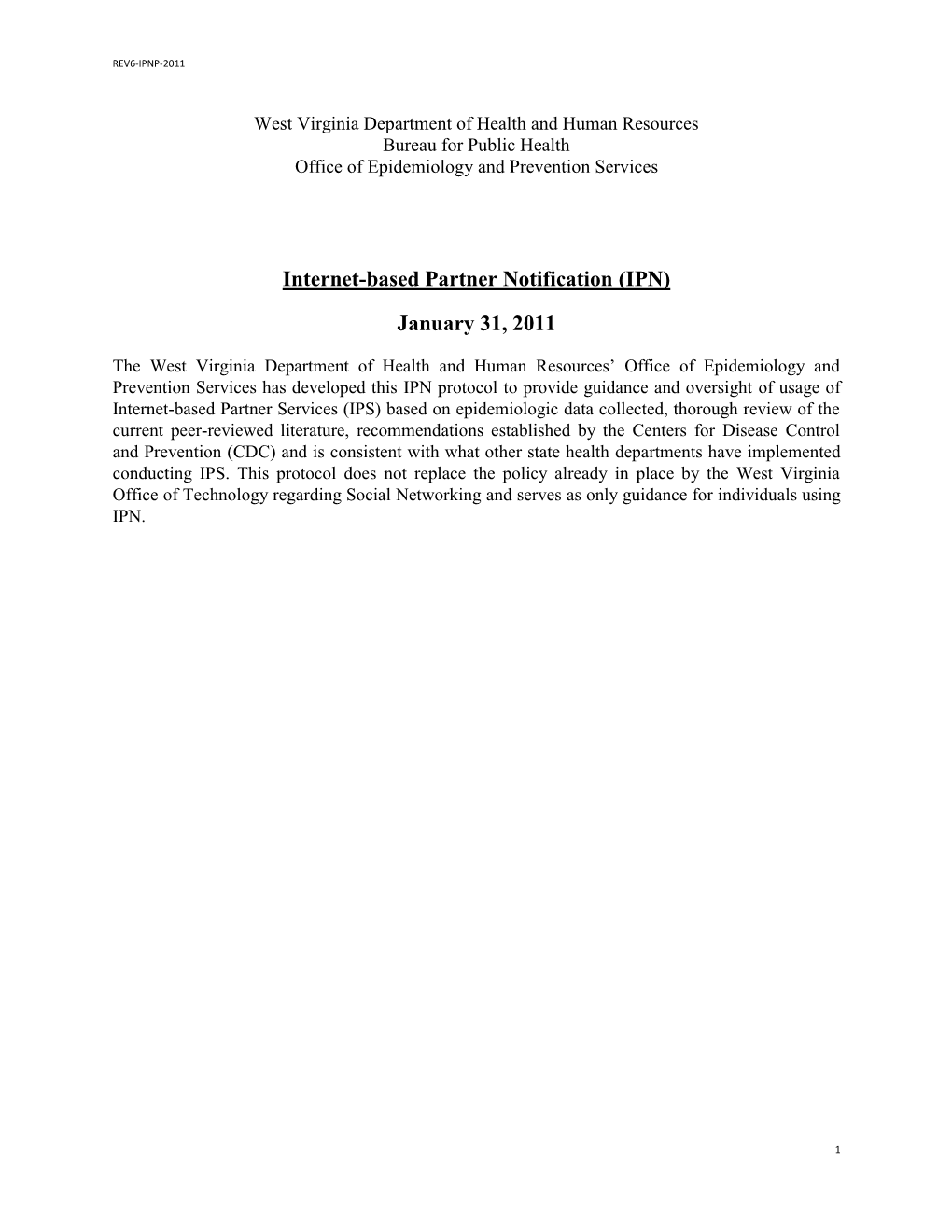 Internet-Based Partner Notification (IPN) January 31, 2011