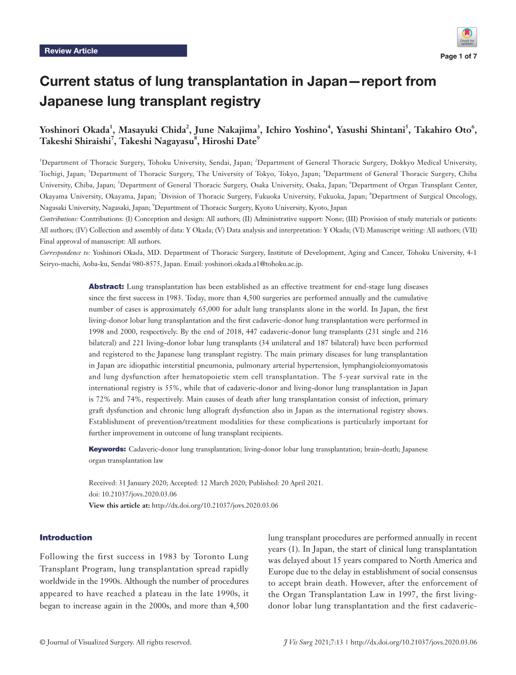 Current Status of Lung Transplantation in Japan—Report from Japanese Lung Transplant Registry