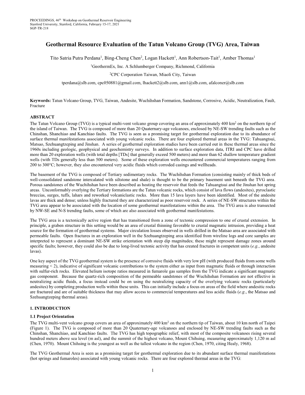 Geothermal Resource Evaluation of the Tatun Volcano Group (TVG) Area, Taiwan