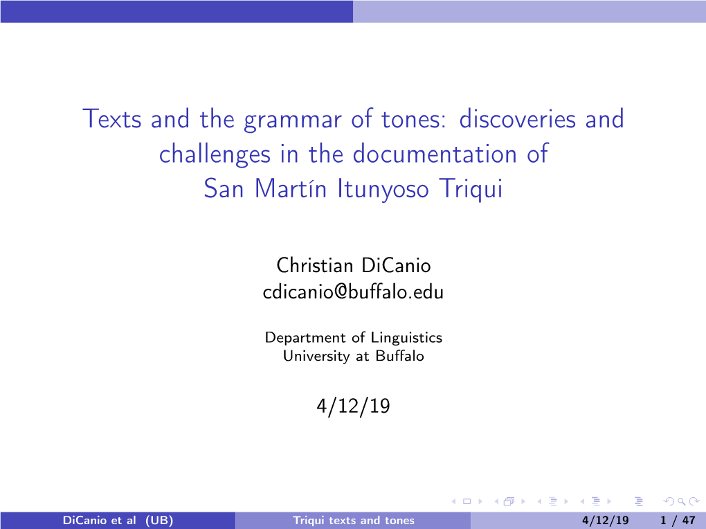 Texts and the Grammar of Tones: Discoveries and Challenges in the Documentation of San Martín Itunyoso Triqui