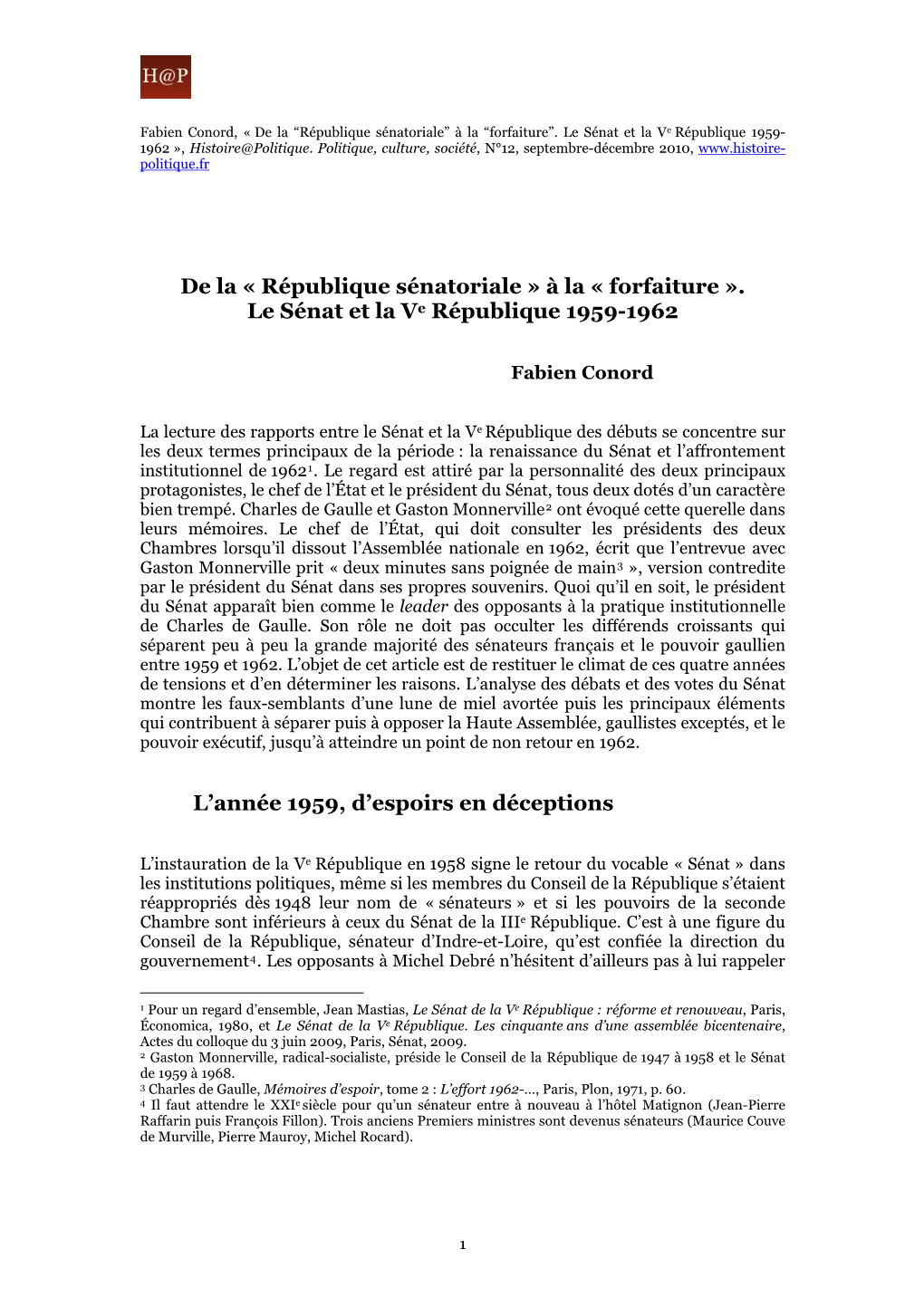 De La « République Sénatoriale » À La « Forfaiture »