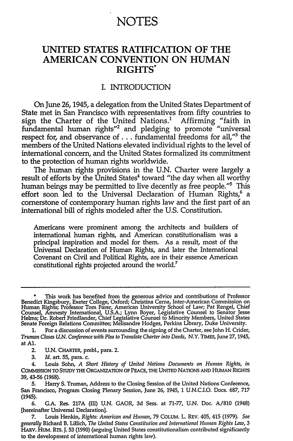 United States Ratification of the American Convention on Human Rights*