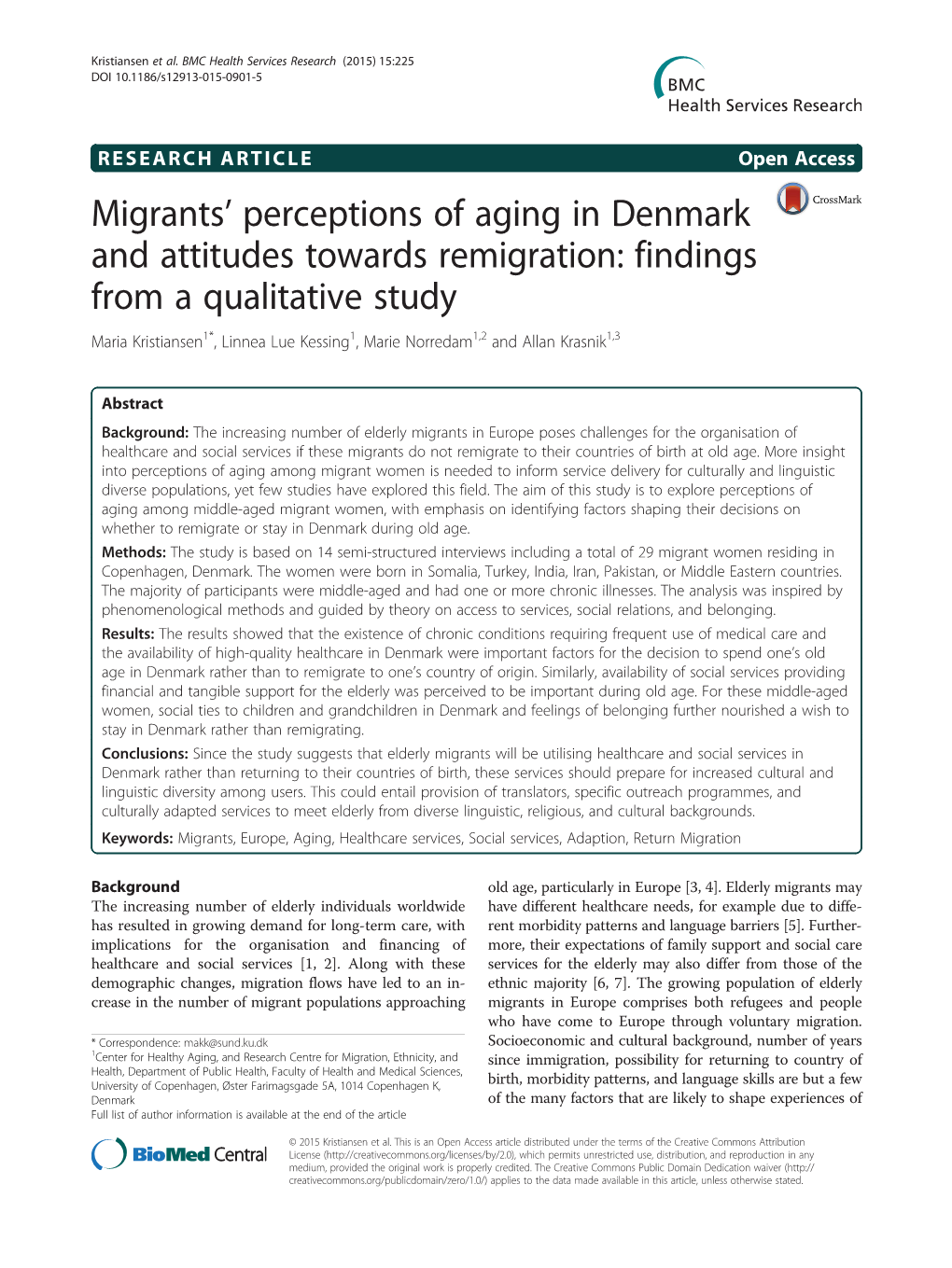 Migrants' Perceptions of Aging in Denmark and Attitudes Towards