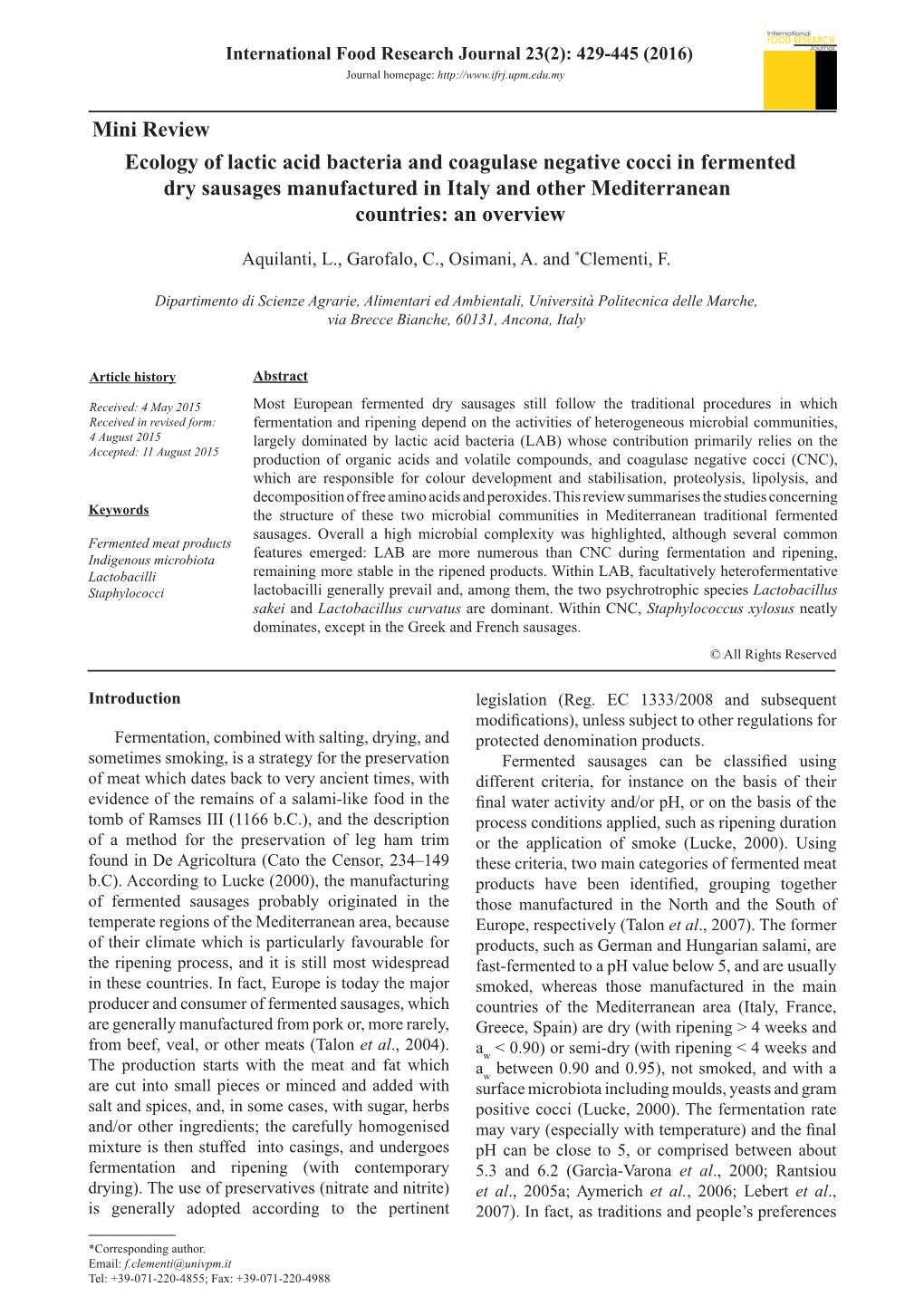 Ecology of Lactic Acid Bacteria and Coagulase Negative Cocci in Fermented Dry Sausages Manufactured in Italy and Other Mediterranean Countries: an Overview