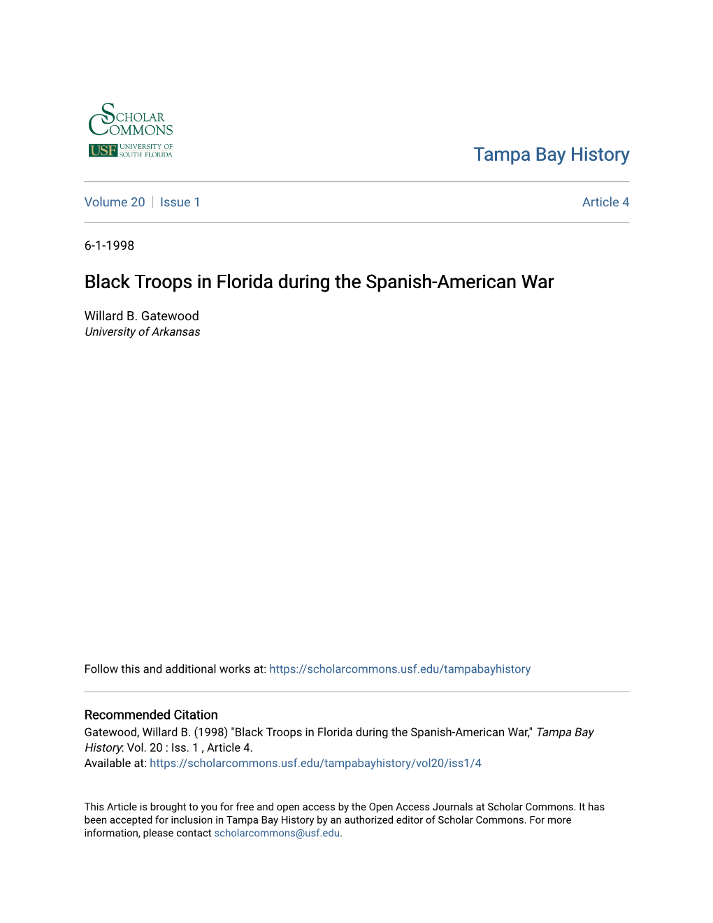 Black Troops in Florida During the Spanish-American War