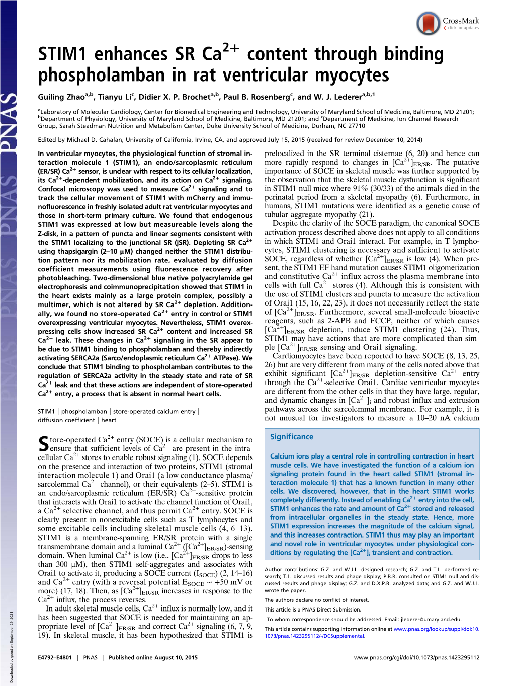 STIM1 Enhances SR Ca Content Through Binding Phospholamban In