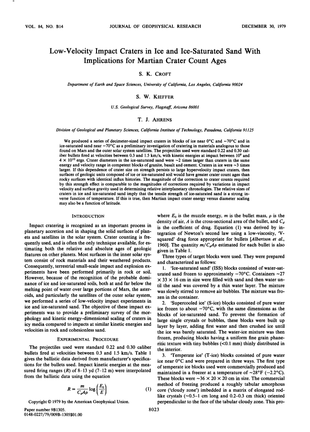 Velocity Impact Craters in Ice and Ice&Hyphen