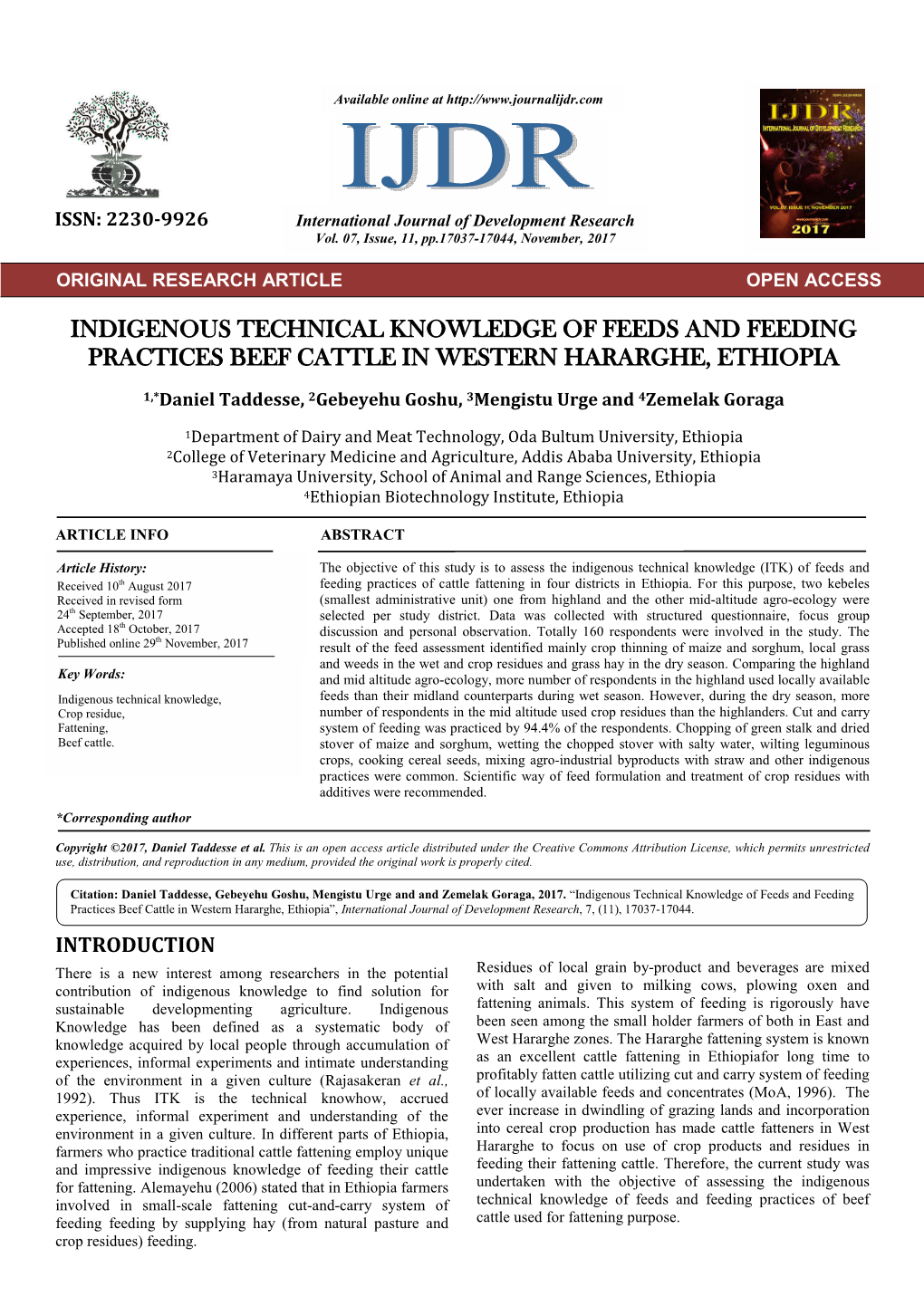 Indigenous Technical Knowledge of Feeds and Feeding Practices Beef Cattle in Western Hararghe, Ethiopia