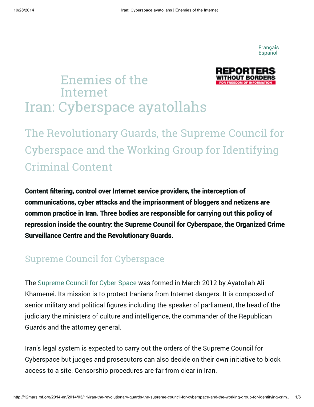 Iran: Cyberspace Ayatollahs | Enemies of the Internet