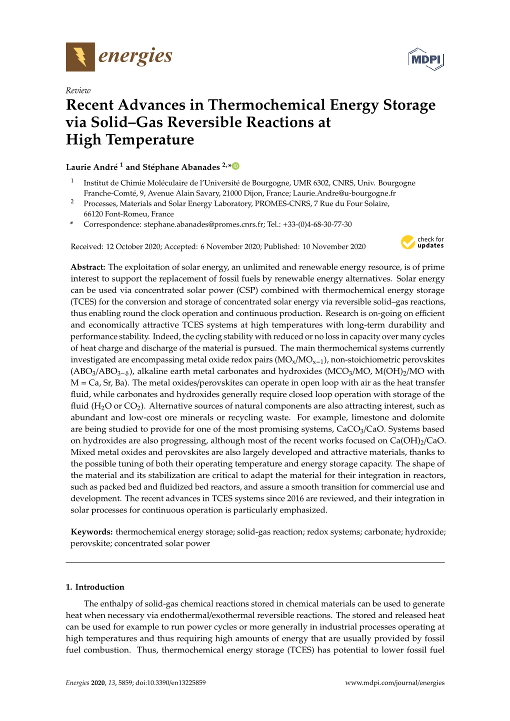 Recent Advances in Thermochemical Energy Storage Via Solid–Gas Reversible Reactions at High Temperature