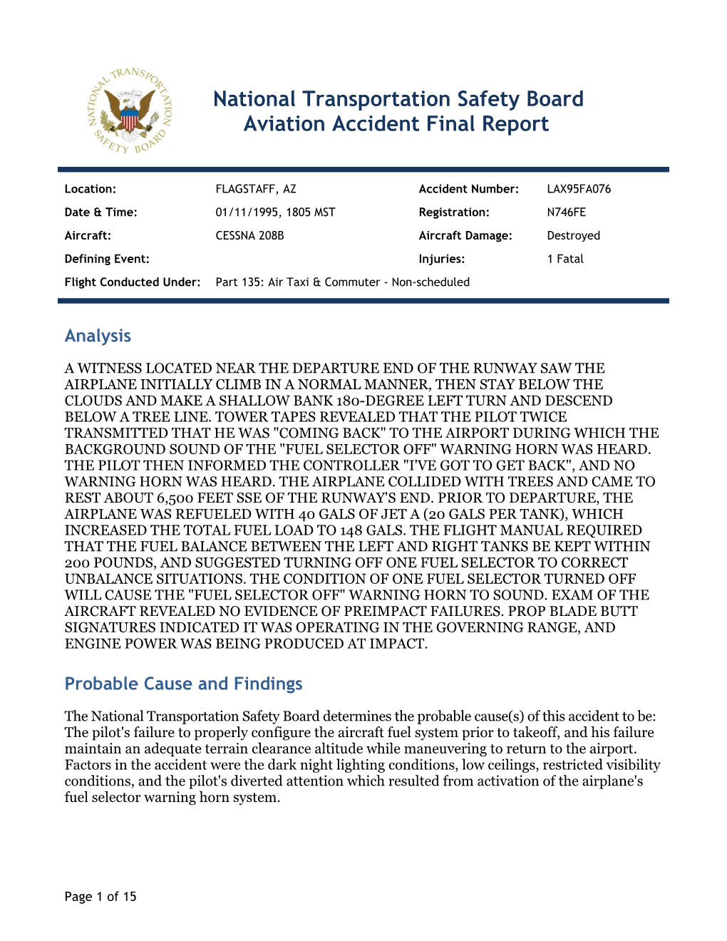 National Transportation Safety Board Aviation Accident Final Report