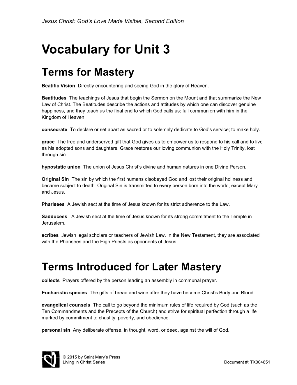 Vocabulary for Unit 3