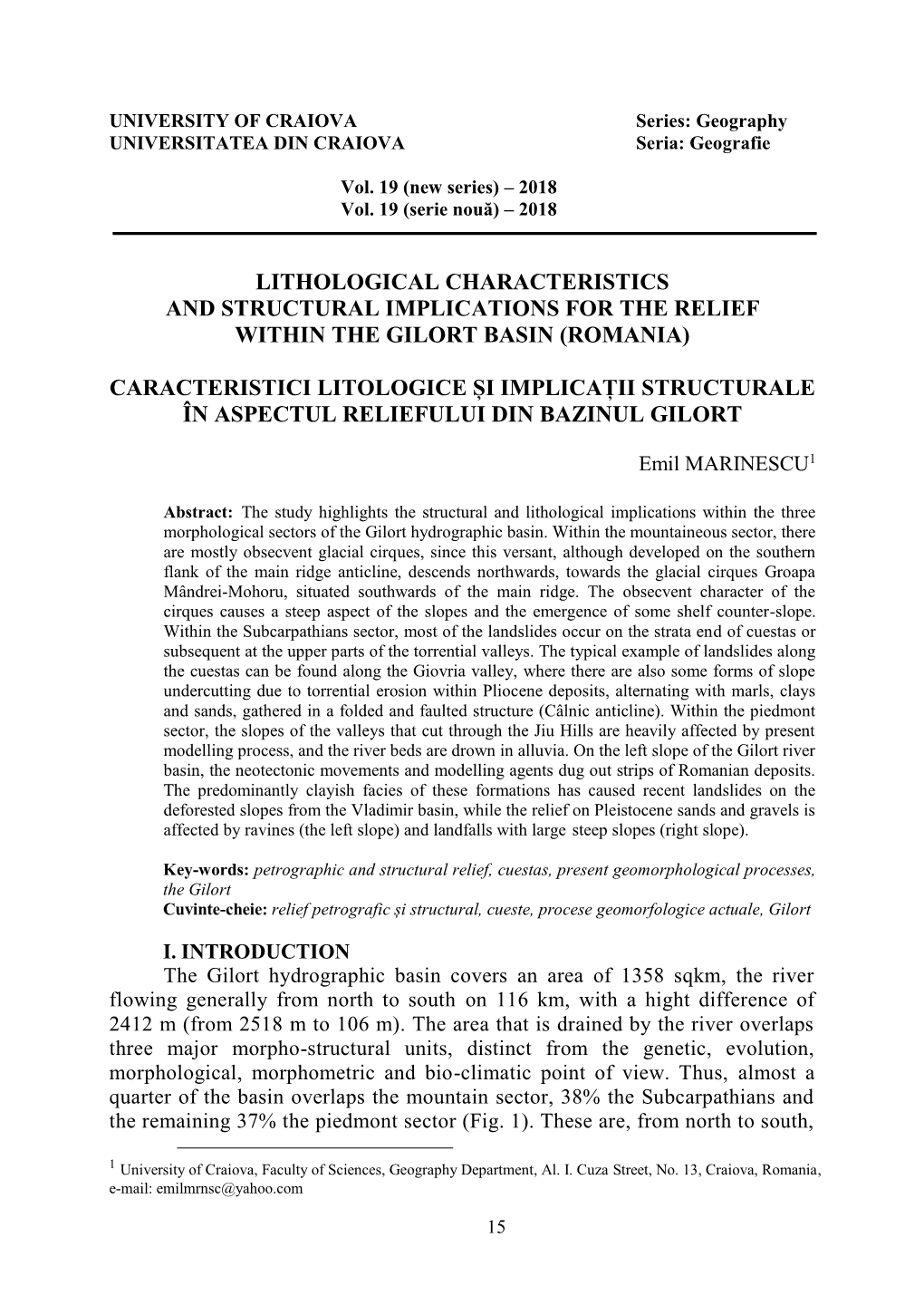 Lithological Characteristics and Structural Implications for the Relief Within the Gilort Basin (Romania)