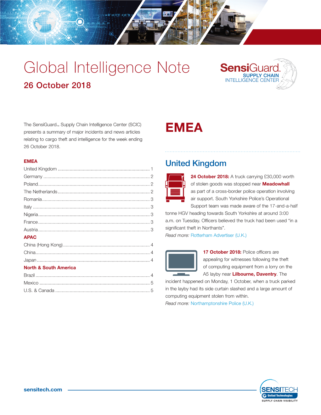 Global Intelligence Note SUPPLY CHAIN INTELLIGENCE CENTER 26 October 2018