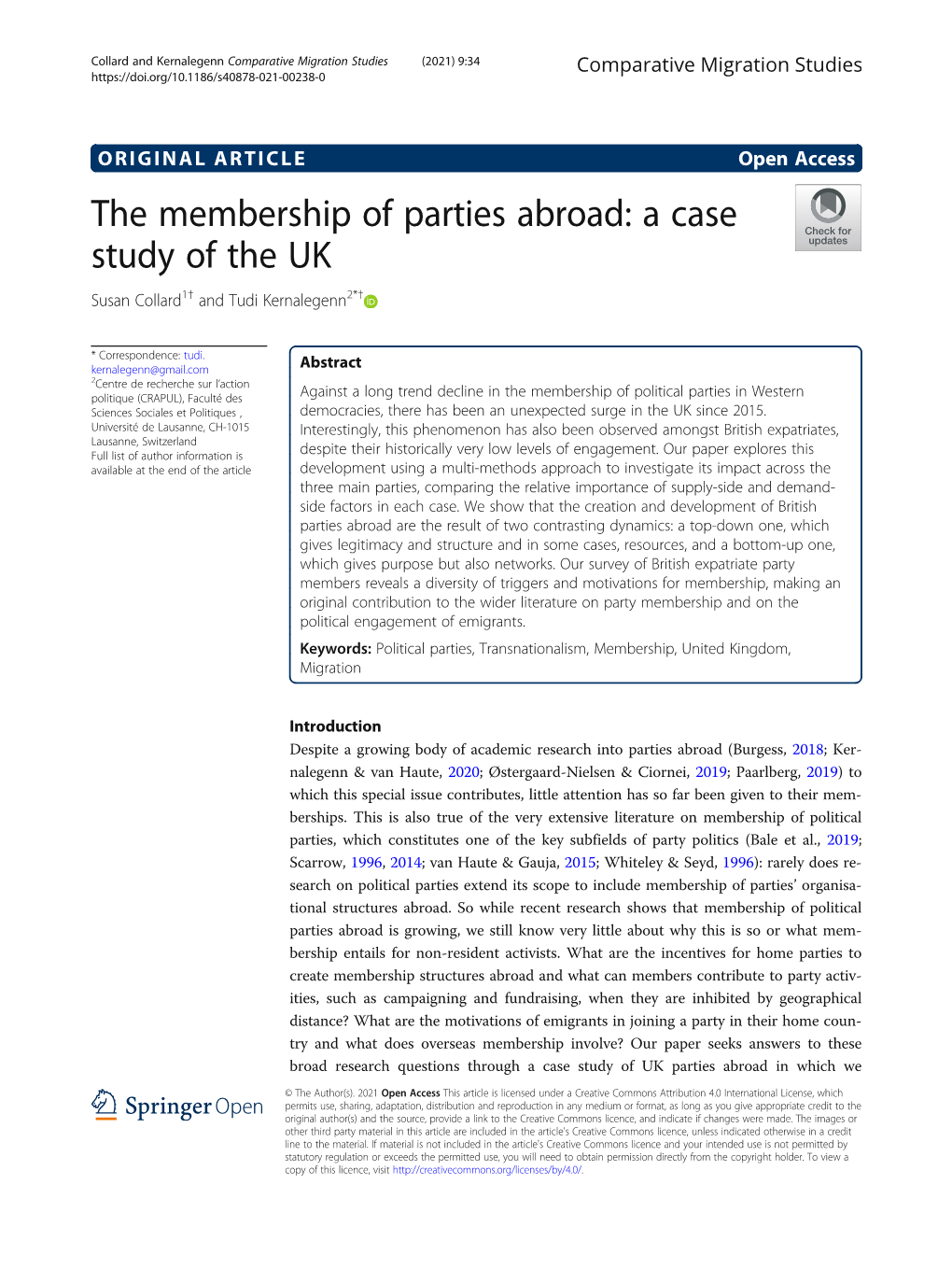 The Membership of Parties Abroad: a Case Study of the UK Susan Collard1† and Tudi Kernalegenn2*†
