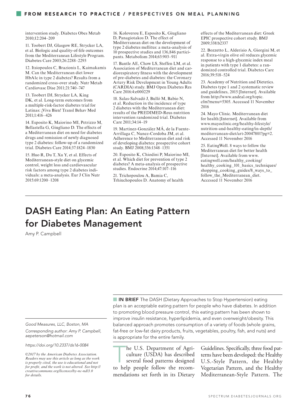 DASH Eating Plan: an Eating Pattern for Diabetes Management Amy P