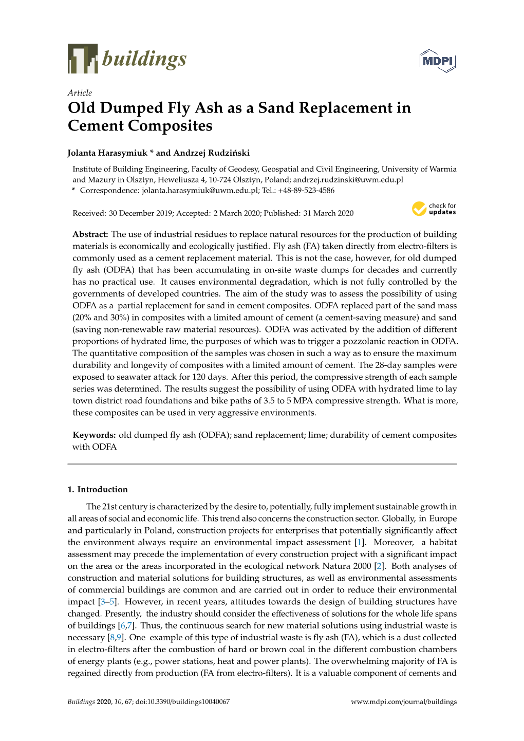 Old Dumped Fly Ash As a Sand Replacement in Cement Composites