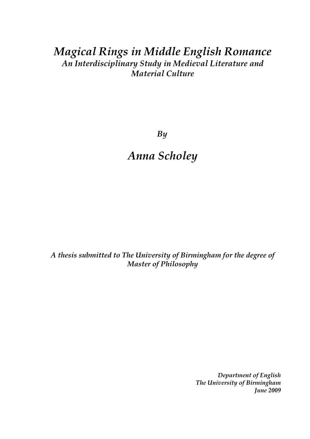 Magical Rings in Middle English Romance an Interdisciplinary Study in Medieval Literature and Material Culture